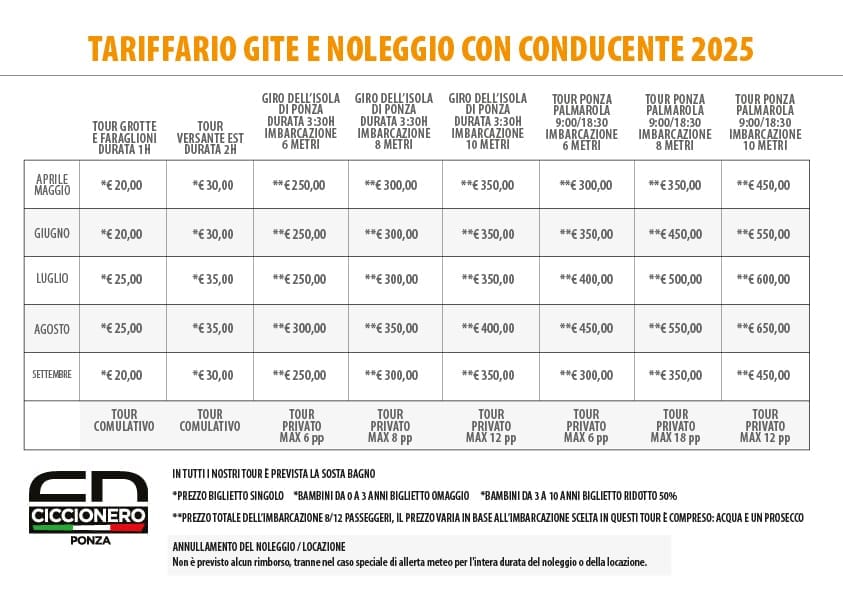 Tariffario Gite e Noleggio con conducente